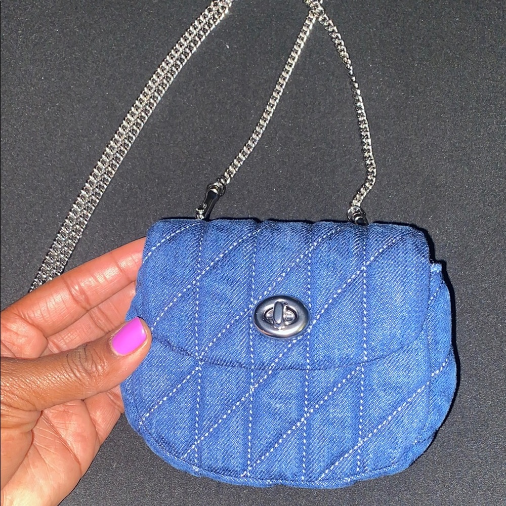 Coach Blue Quilted Mini Bag with Chain